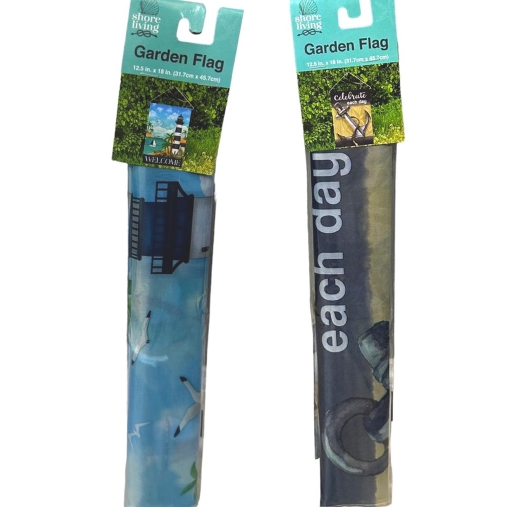 Set of 2 Shore Living 12.5x18” Nautical Outdoor Decorative Garden Flags NWT
